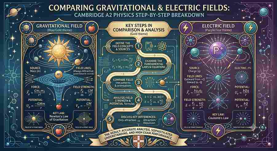 Comparing Gravitational and Electric Fields: Cambridge A2 Physics Step-by-Step Breakdown