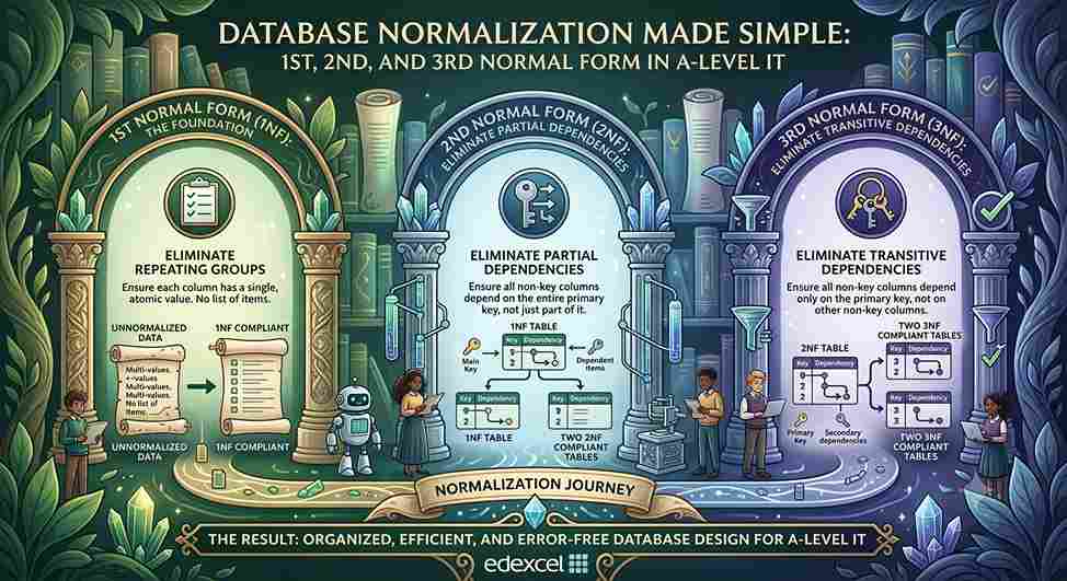 Database Normalization Made Simple: 1st, 2nd, and 3rd Normal Form in A-Level IT