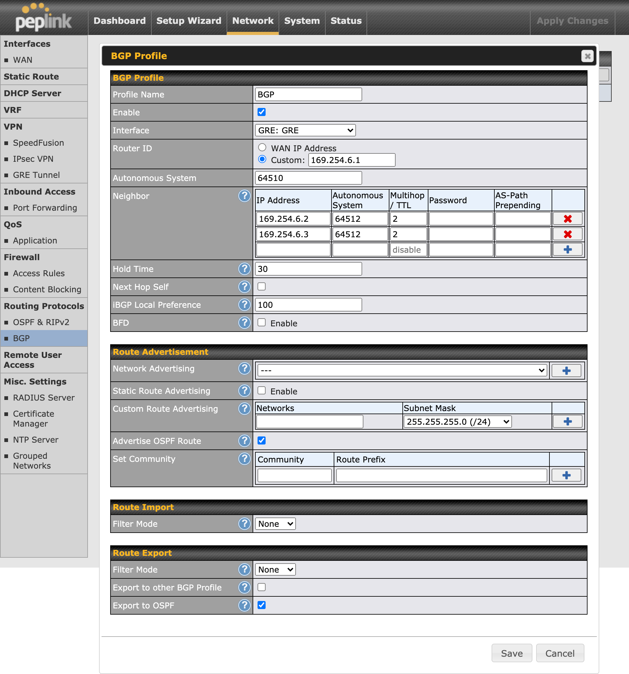 Setup BGP on FusionHub