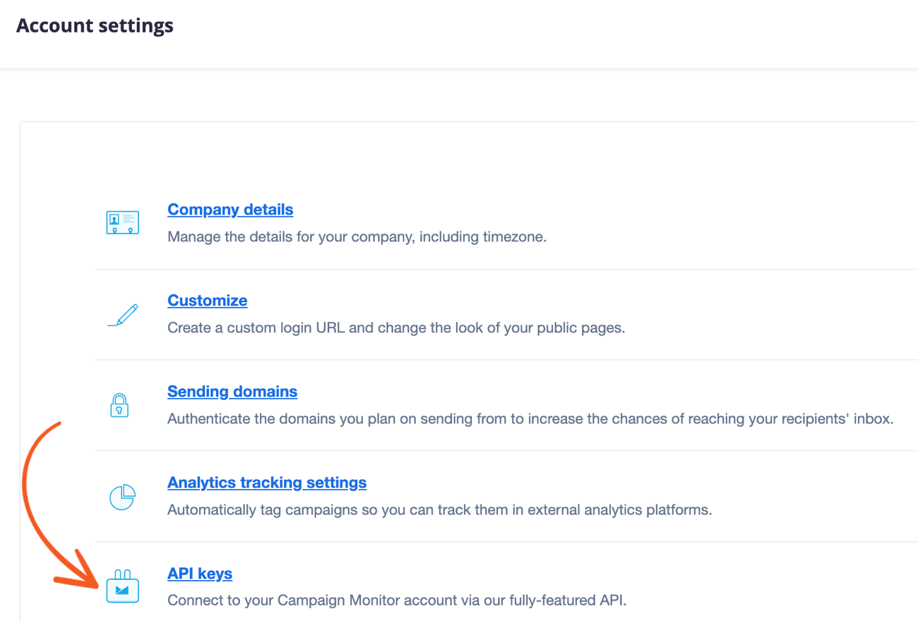 Select API Keys in Campaign Monitor