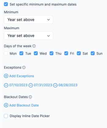 How to set blackout dates and display inline datepicker