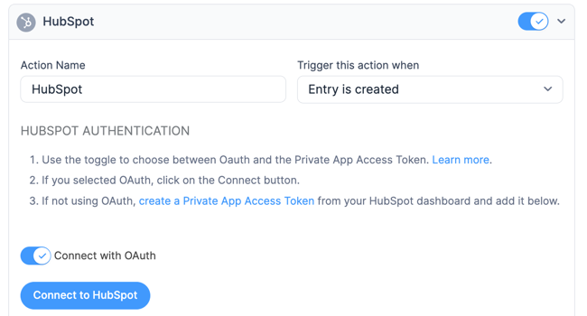 HubSpot OAuth Form action