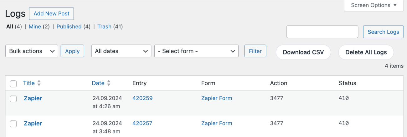Customize the Logs columns with the Logs add-on