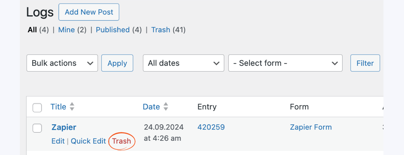 Delete the logs with the Logs add-on