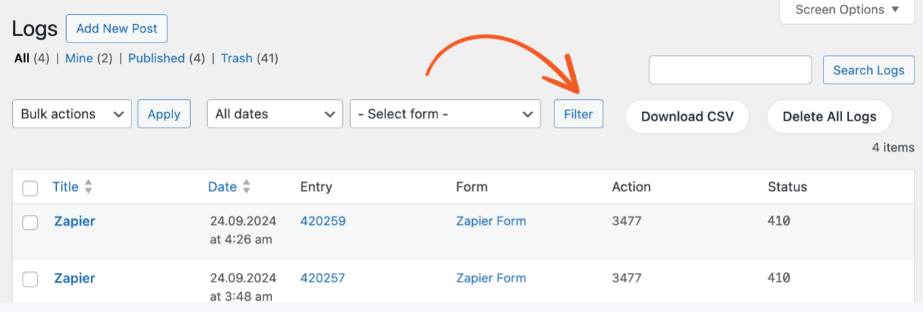Filter the logs with the Logs add-on