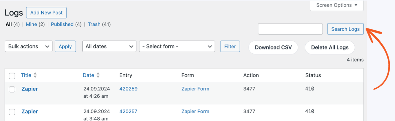Search the logs with the Logs add-on