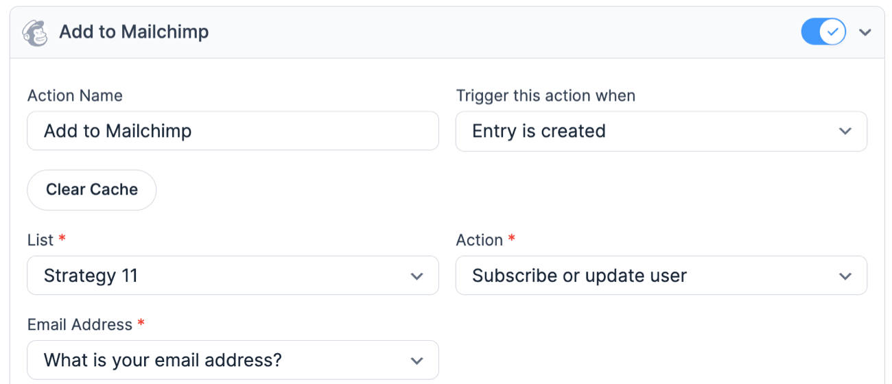 Mailchimp form action settings