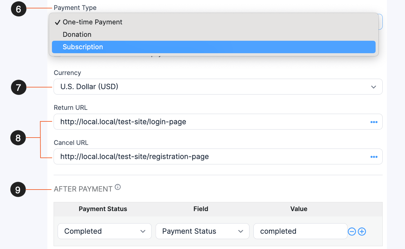 PayPal form action settings PayPal form action settings