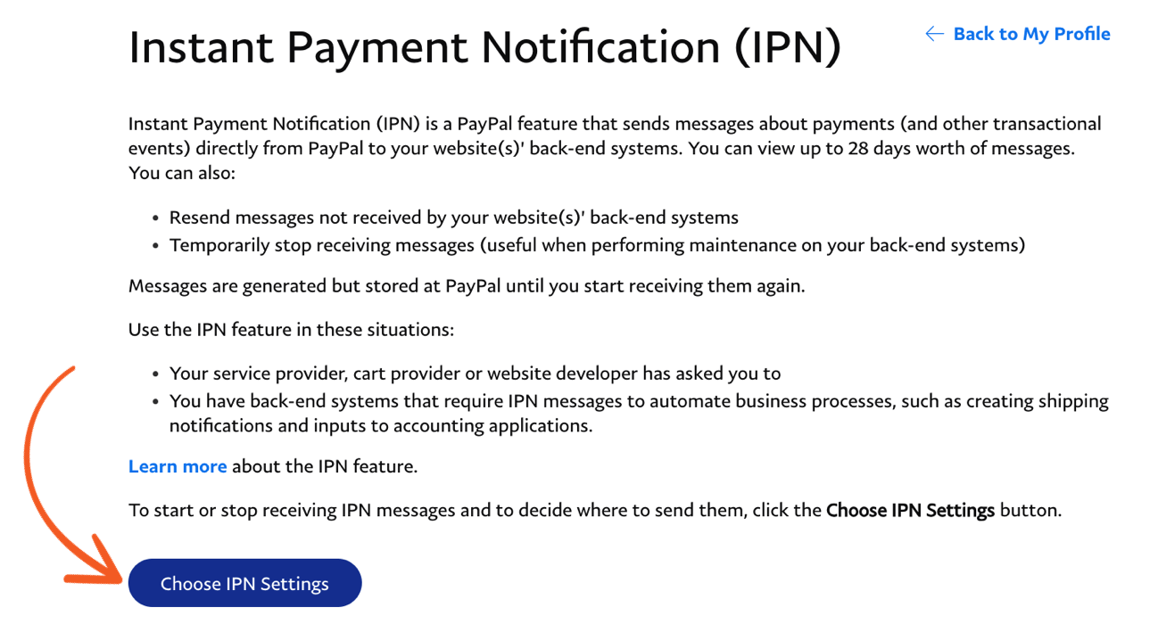 Choose the PayPal IPN Settings Choose the PayPal IPN Settings