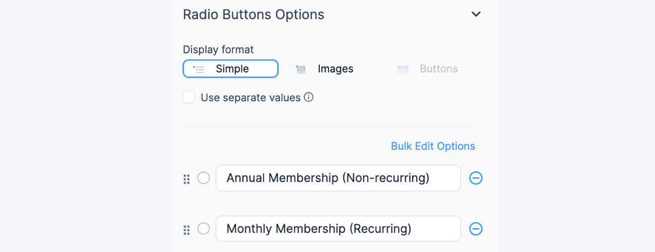 PayPal form Radio Buttons