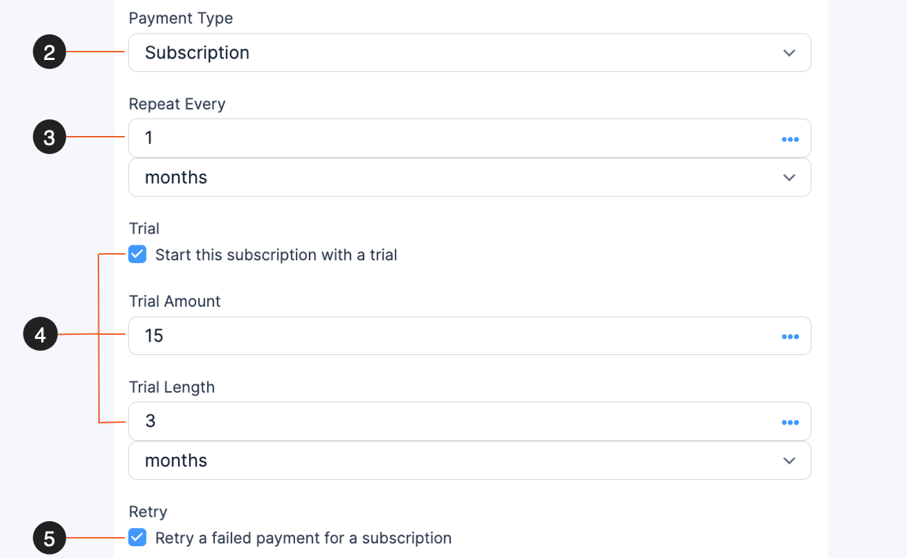 Subscription payment settings