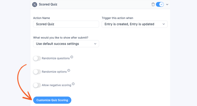 Quiz scoring settings