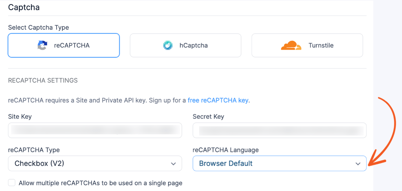 WPML reCAPTCHA Language browser default