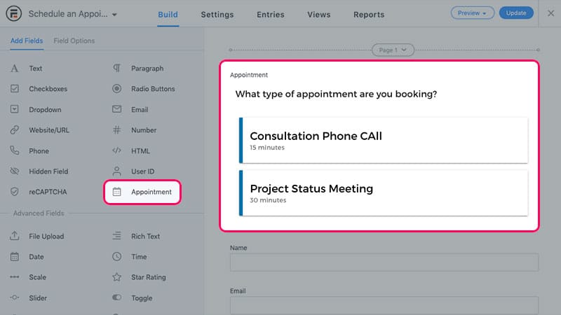 Appointment form setup Appointment form setup