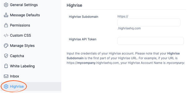 Highrise CRM Forms Global Settings