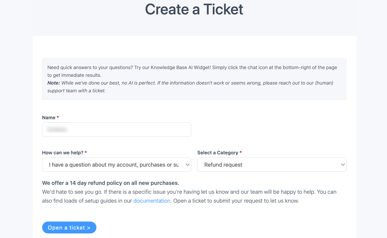 Account - Request a refund