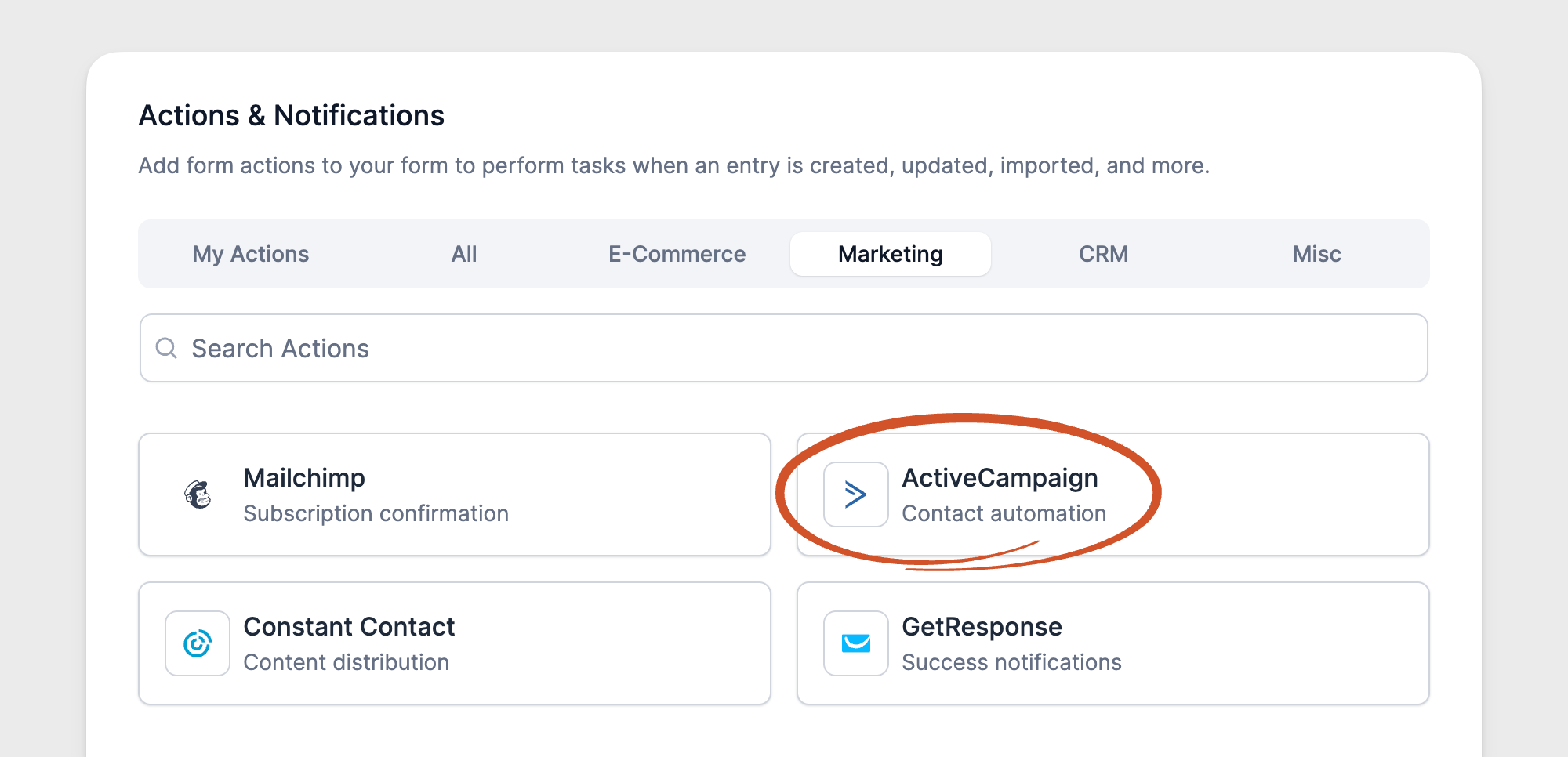 add ActiveCampaign form settings