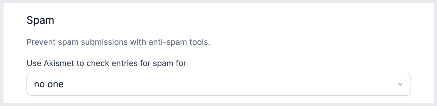Akismet spam settings