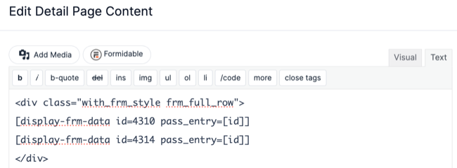 Detail Page Previous Next button link row