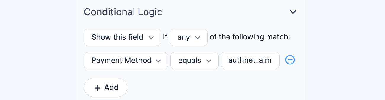 Authorize.net payment form Conditional Logic Credit Card