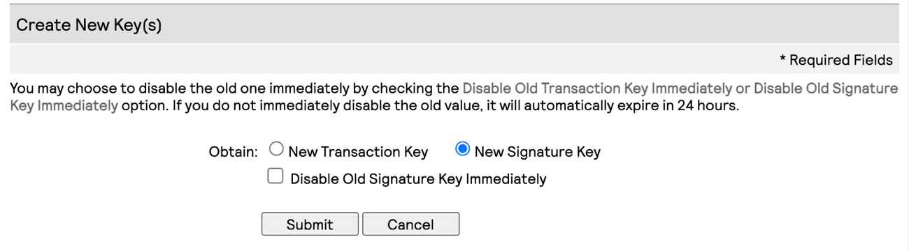 Authorize.net Create Signature key