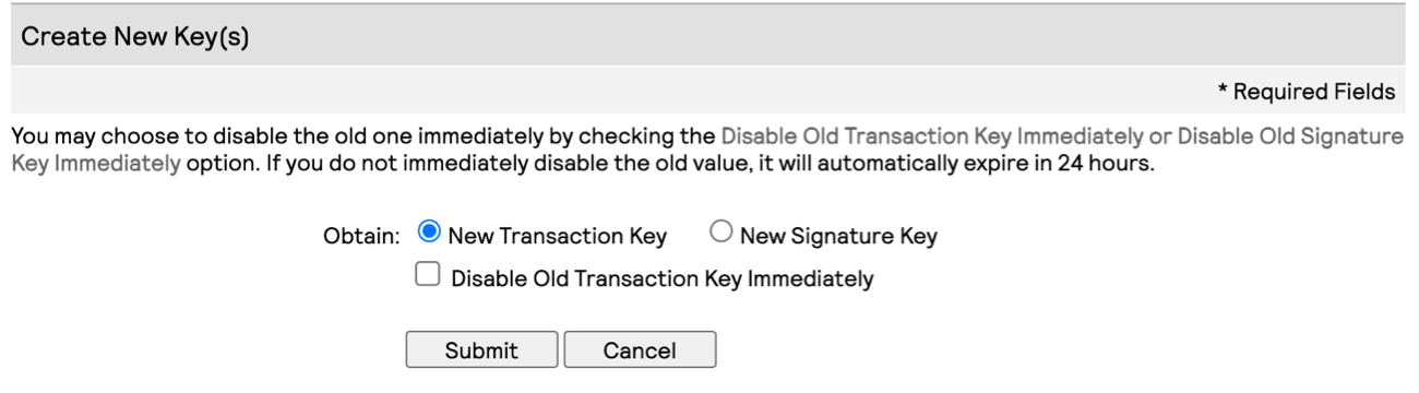Authorize.net Create transaction key