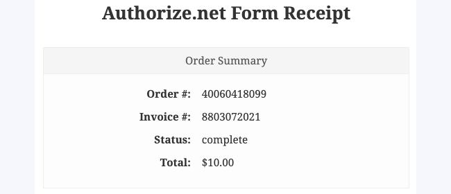 Authorize.net Form Receipt