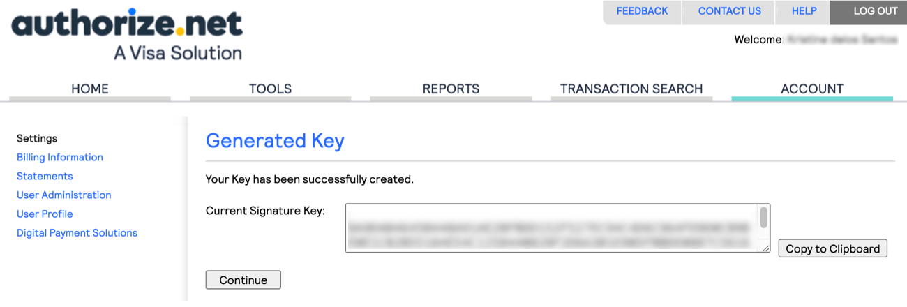 Authorize.net Signature Key