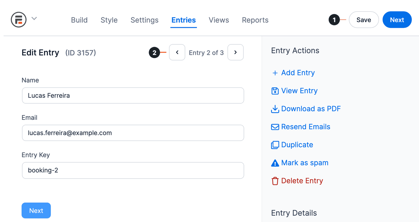 Backend Edit Save Multipage Form and entry arrows Backend Edit Save Multipage Form and entry arrows