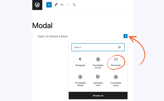 Boostrap Modal - Add shortcode block