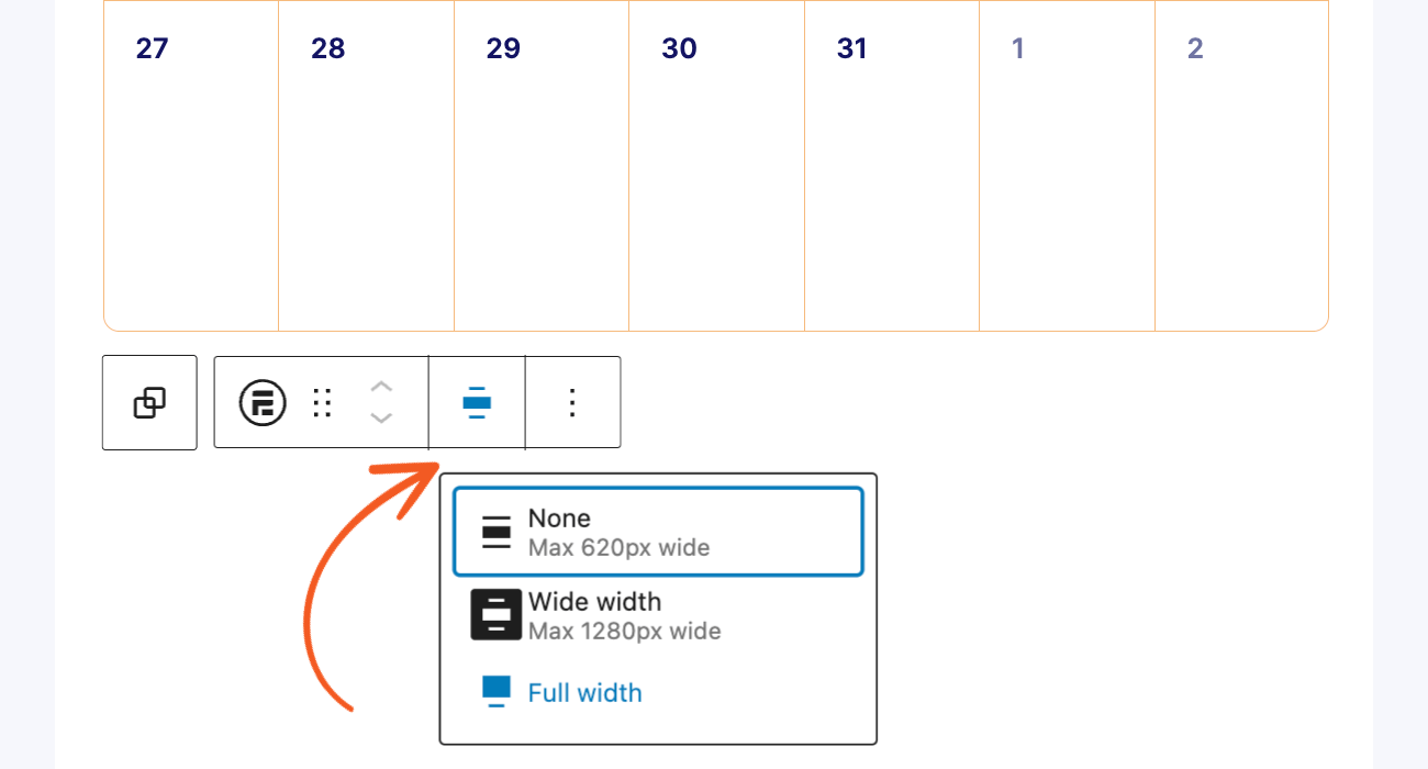 Customize the width of the Calendar View in the block editor