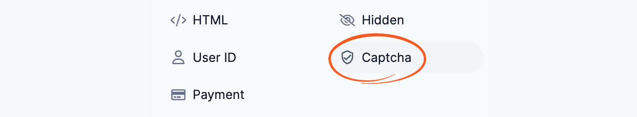 Select the captcha field type in the form builder