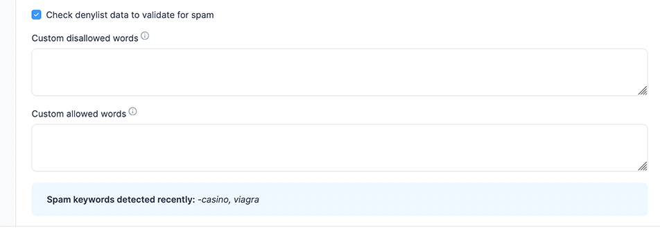 Check denylist data for spam protection, example with custom alert detected words