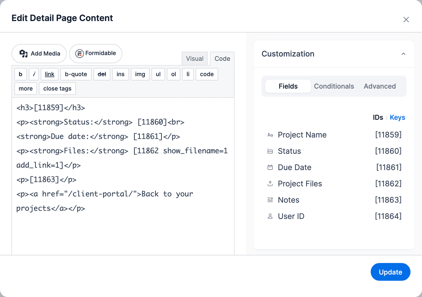 Client portal - Detail page content Client portal - Detail page content