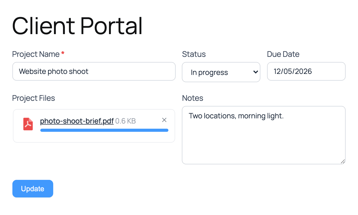 Client portal - Edit a project in the form Client portal - Edit a project in the form
