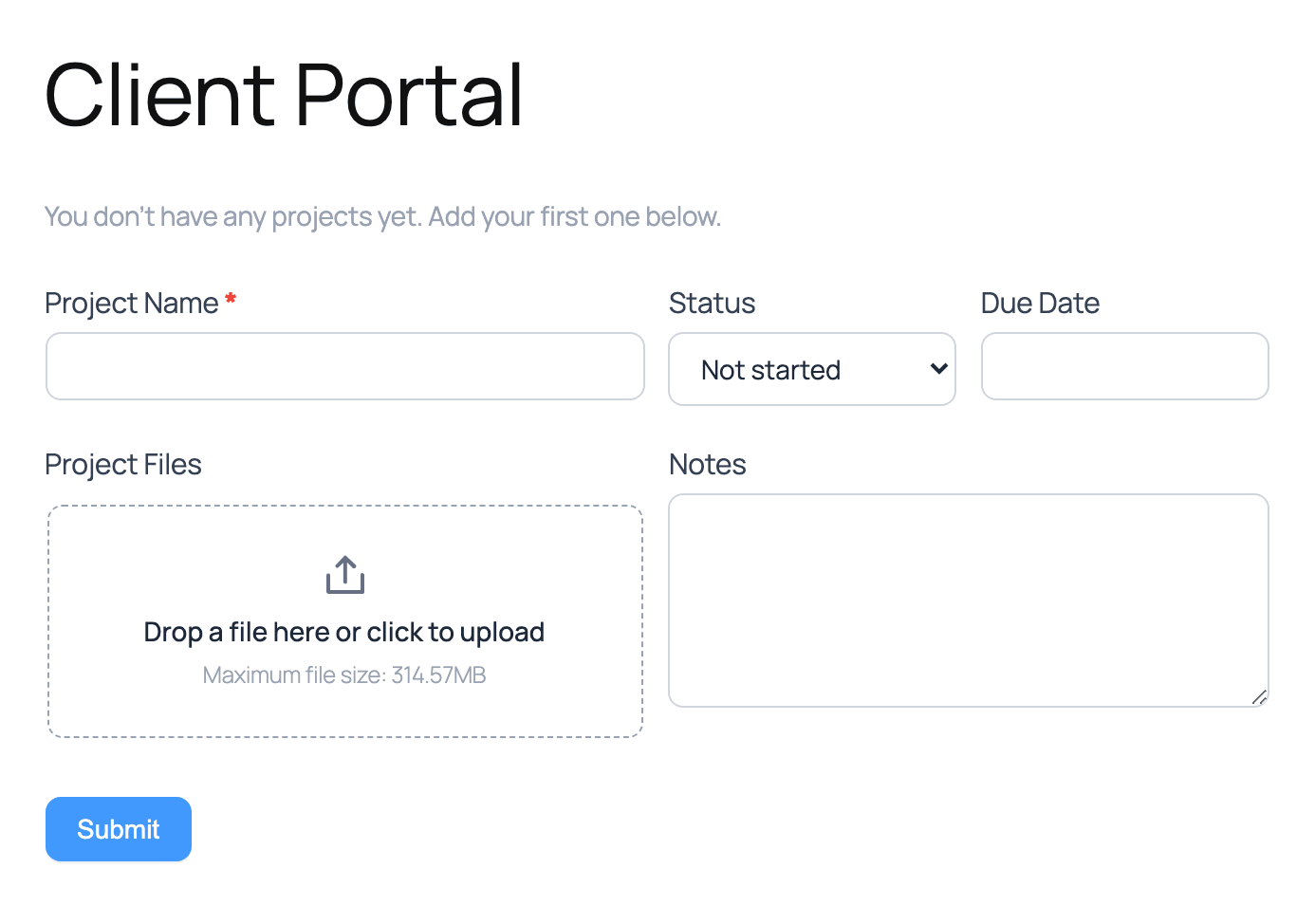 Client portal - Form for a client with no projects yet