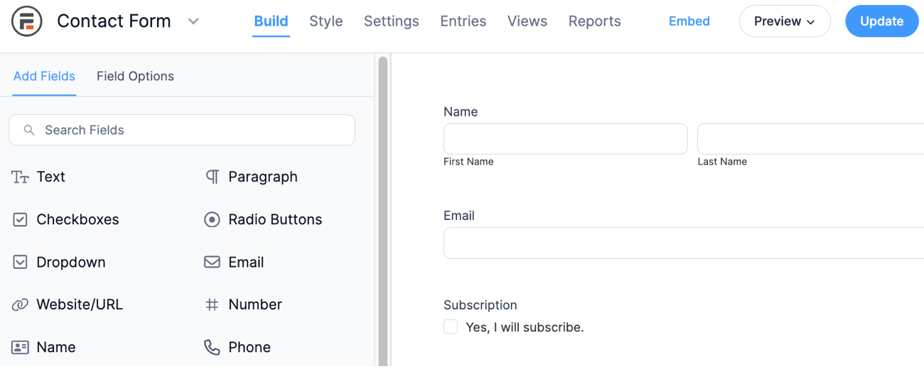 Collect subscribers - Build contact form
