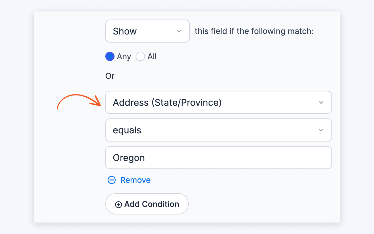 Conditional Logic - Address part in a field condition