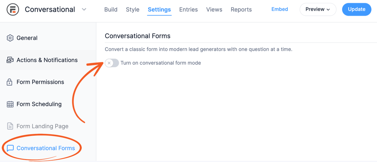 Conversational form setting