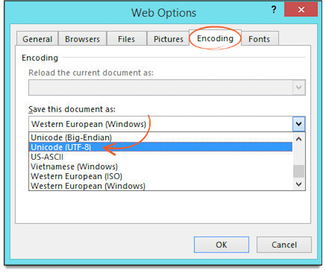 Import - Microsoft Excel Web Options Encoding Dialog Box Instructions Import - Microsoft Excel Web Options Encoding Dialog Box Instructions