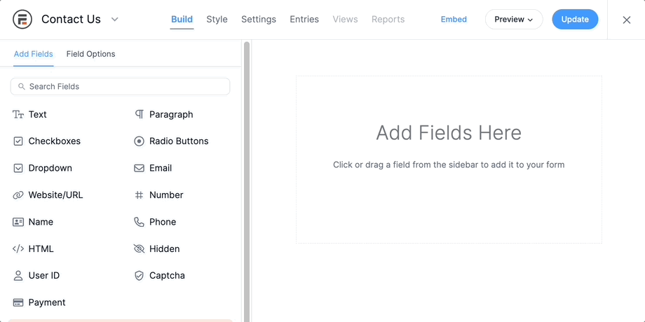 WordPress Create Form - Add drag and drop Field