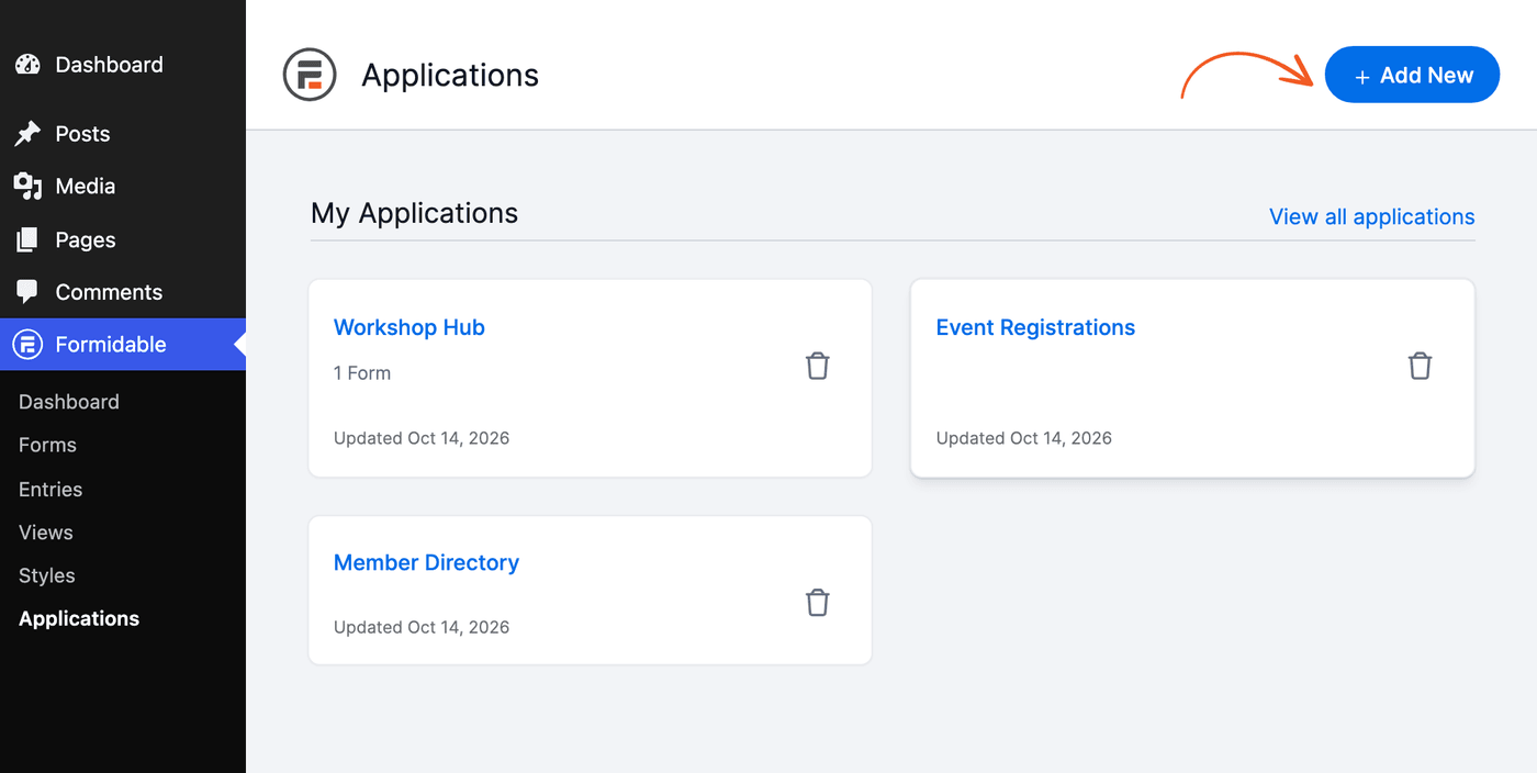 WordPress Create Application Builder - Add New Button WordPress Create Application Builder - Add New Button