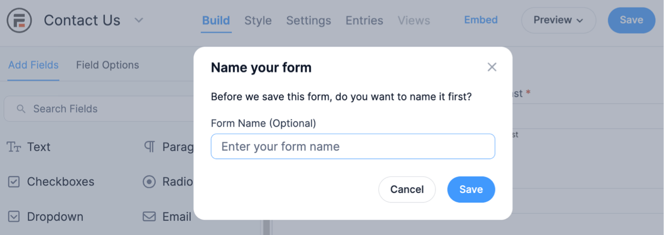 Enter a name for the form