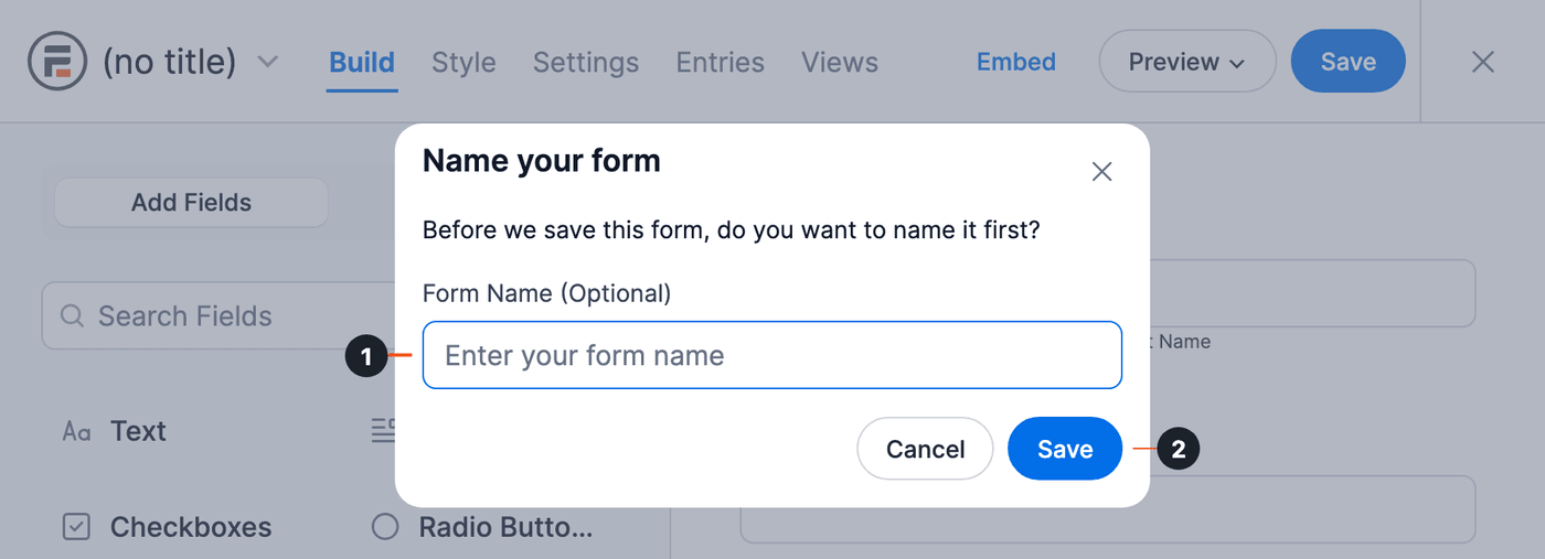 Create a form - Name your form box Create a form - Name your form box
