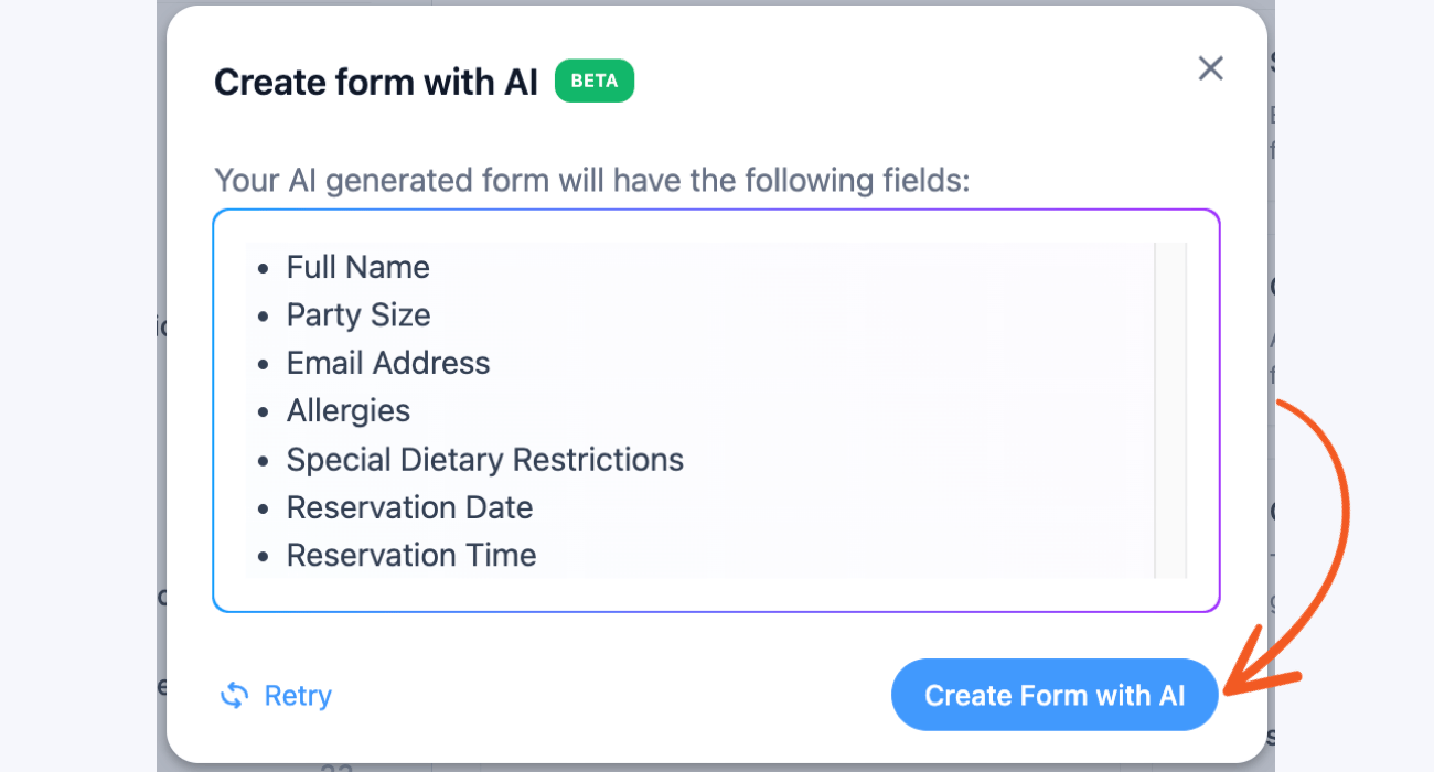 Create a form with AI button