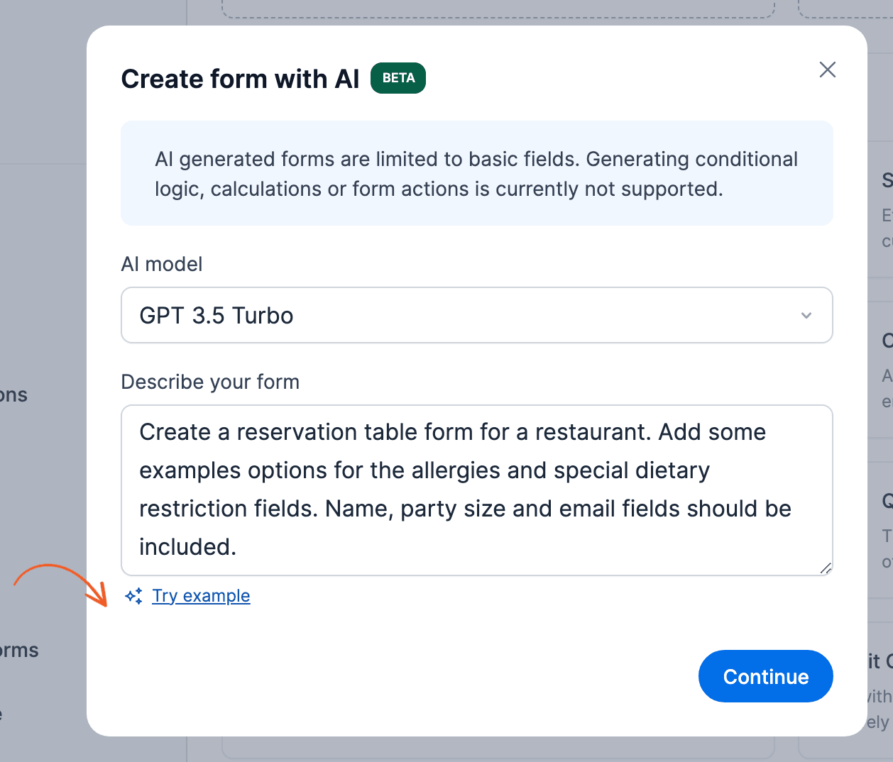Create a form with AI prompt example Create a form with AI prompt example