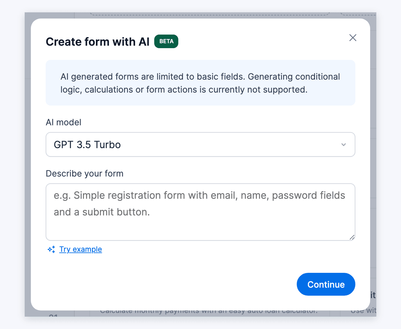 Create a form with AI prompt Create a form with AI prompt