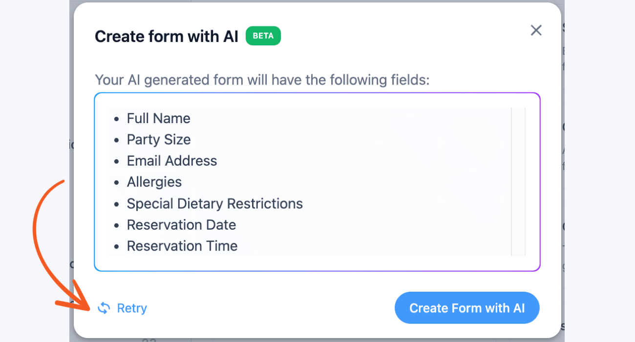 Create a form with AI retry