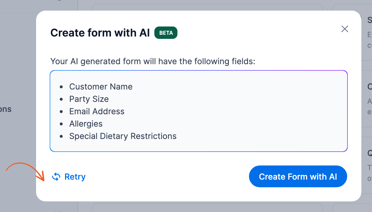 Create a form with AI retry Create a form with AI retry