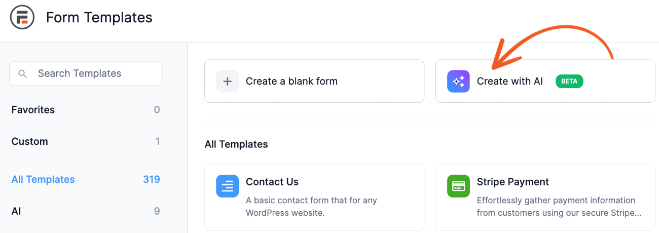Create a form with AI Create a form with AI